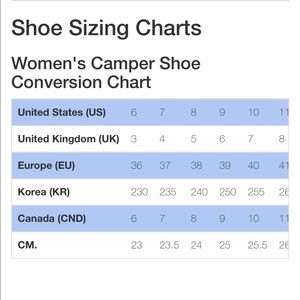 camper shoes sizing